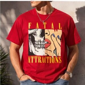 Fashion Nova Men's Red Graphic T-Shirt Medium Short Sleeve Cotton Crew Neck